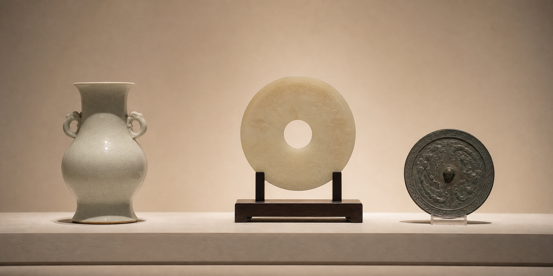 Porcelain, jade and bronze objects